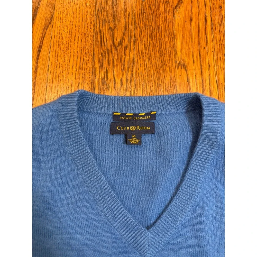 Club Room Estate Cashmere V-Neck Sweater M Light Blue 100% Cashmere